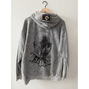 Cross Colours Tupac Shakur Acid Wash Gray Hoodie Streetwear Sz M